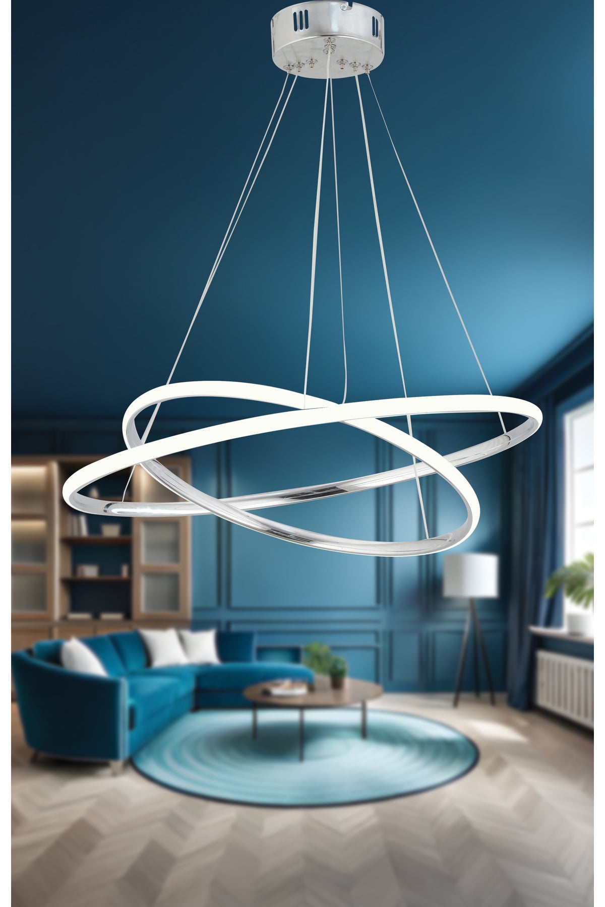 Bernardo 45x35 Büyük Çember Modern Sarkıt Beyaz Işık Led Avize - Krom