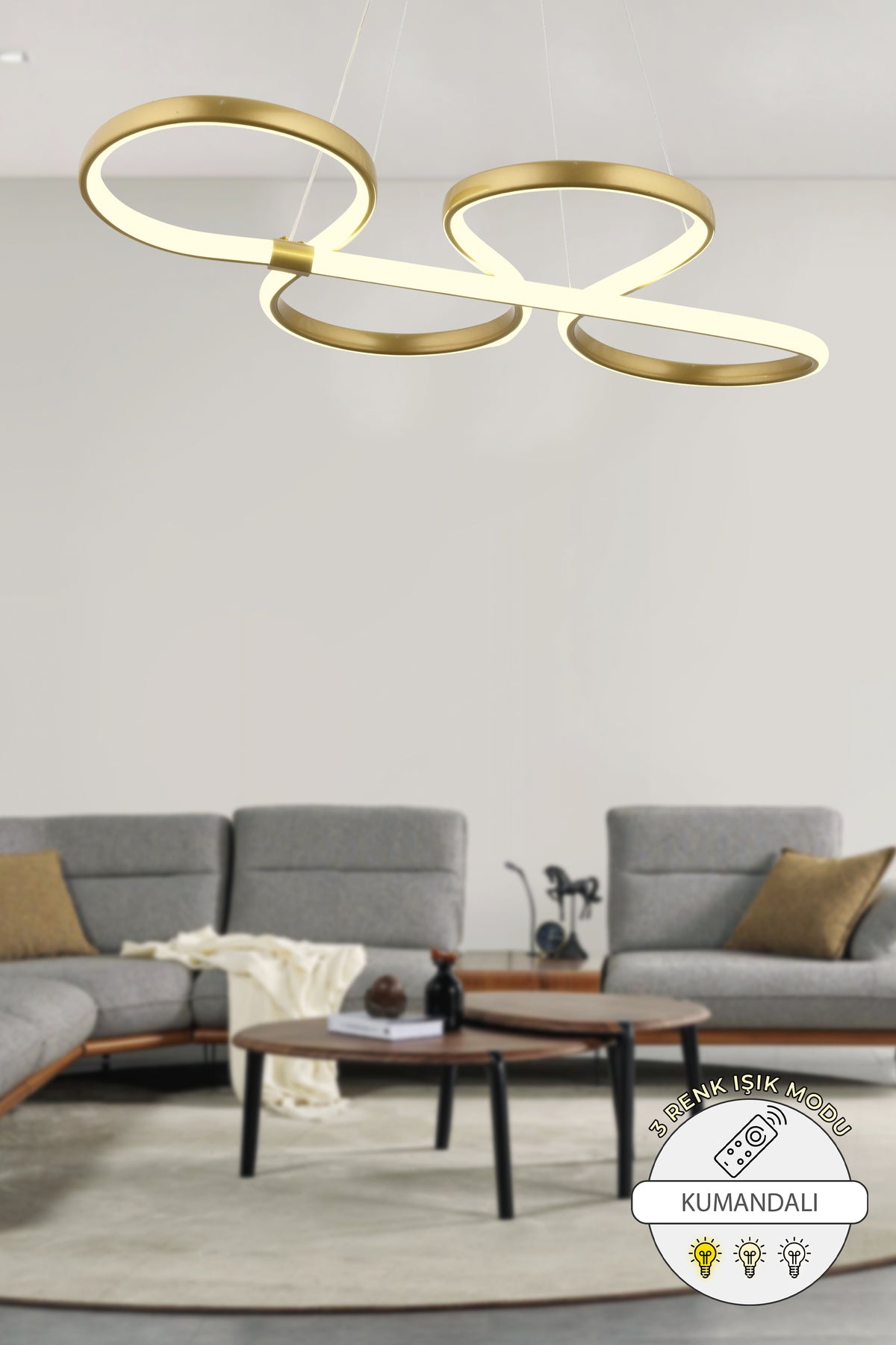 Perla Kumandalı 3 Renk Işık Özellikli Modern Sarkıt Led Avize Salon - Eskitme