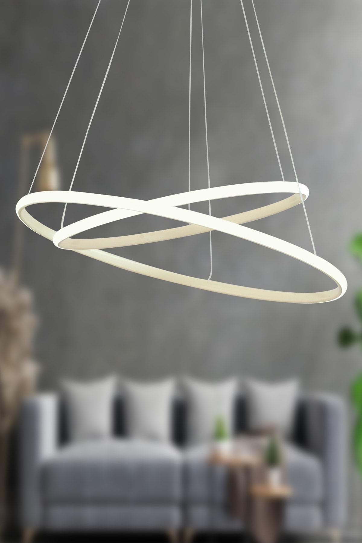 Bernardo 45x35 Büyük Çember Modern Sarkıt Beyaz Işık Led Avize - Krem