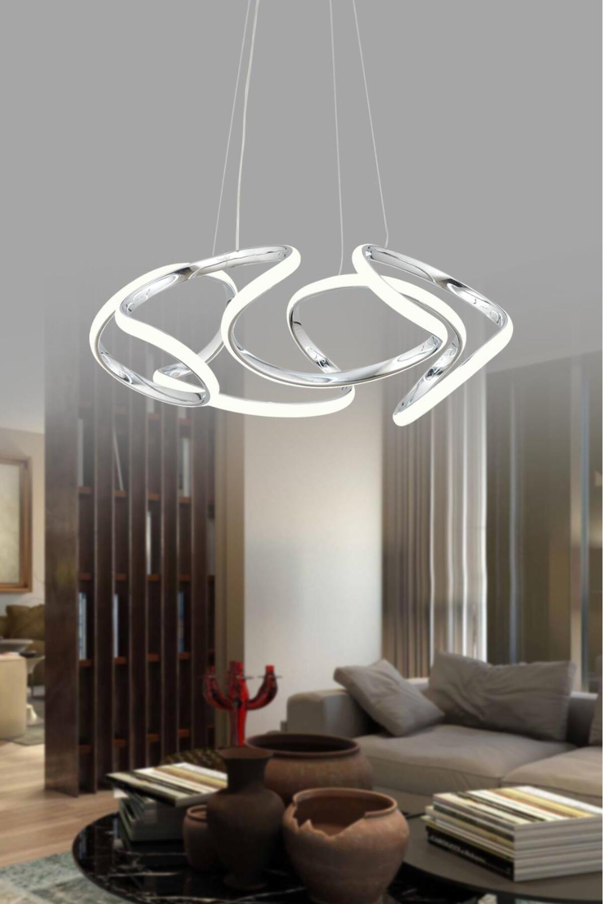 Honos Modern Sarkıt Beyaz Işık Led Avize Salon Mutfak Oda Hol Ledli Avize - Krom2