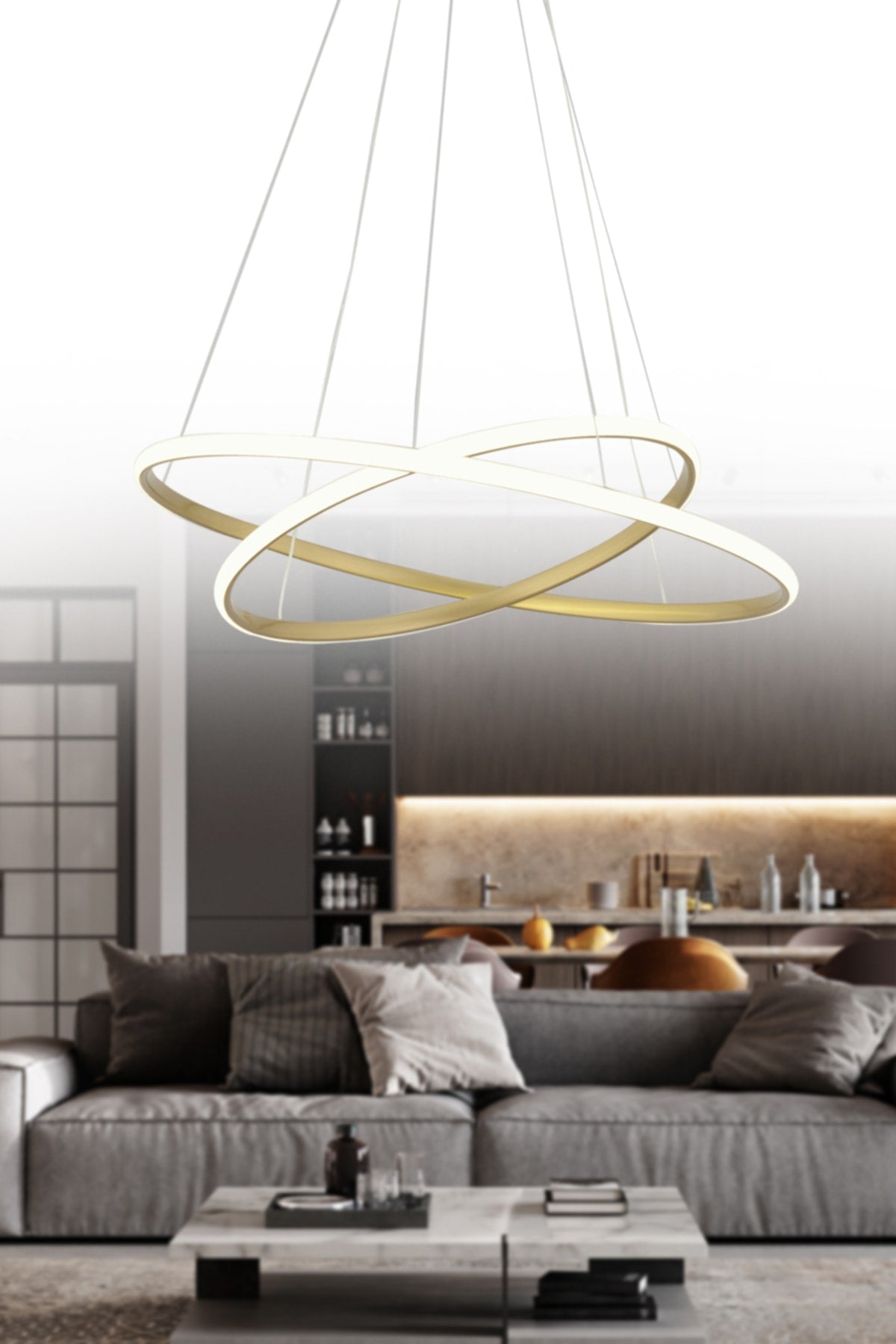 Bernardo 45x35 Büyük Çember Modern Sarkıt Beyaz Işık Led Avize - Eskitme