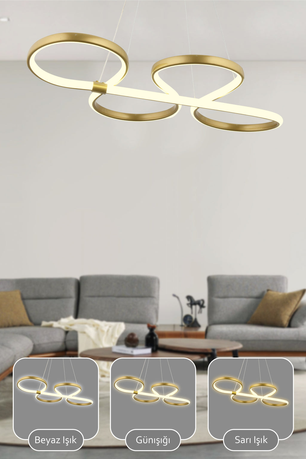 Perla Kumandalı 3 Renk Işık Özellikli Modern Sarkıt Led Avize Salon - Eskitme