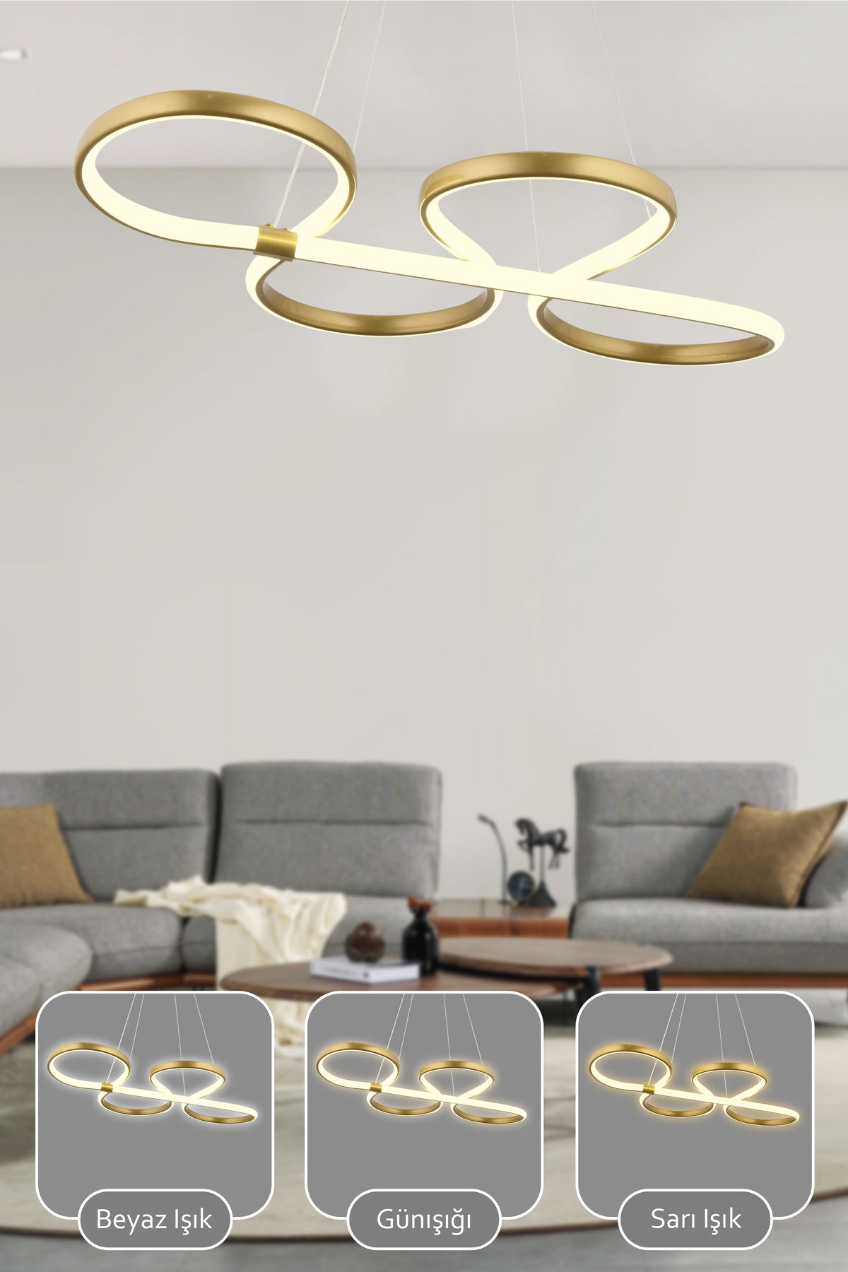 Perla Kumandalı 3 Renk Işık Özellikli Modern Sarkıt Led Avize Salon - Eskitme