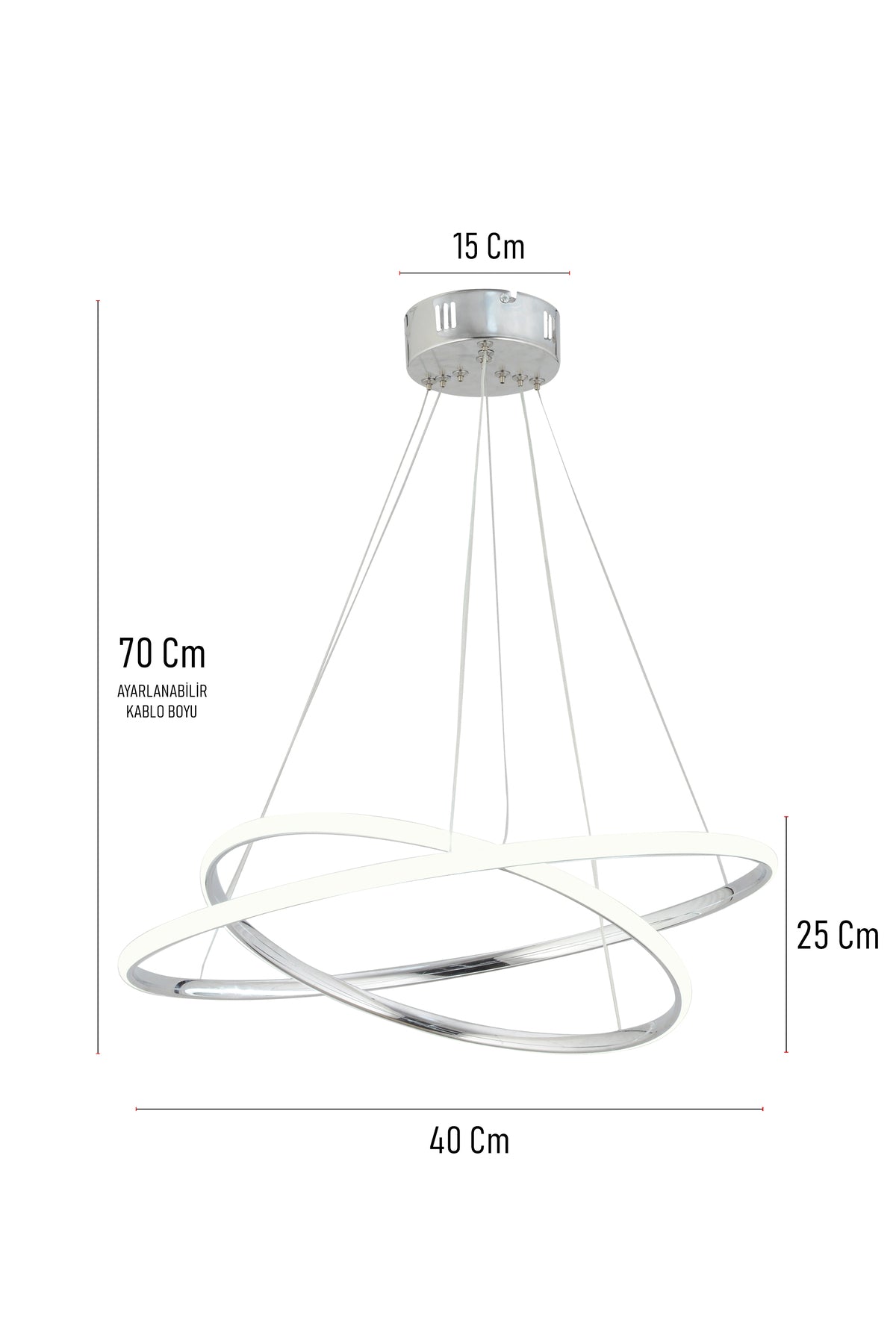 Bernardo 45x35 Büyük Çember Modern Sarkıt Beyaz Işık Led Avize - Krom