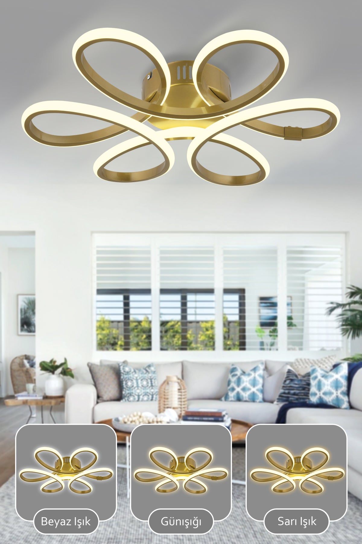 Vita Kumandalı 3 Renk Işık Özellikli Modern Plafonyer Led Avize Salon - Eskitme