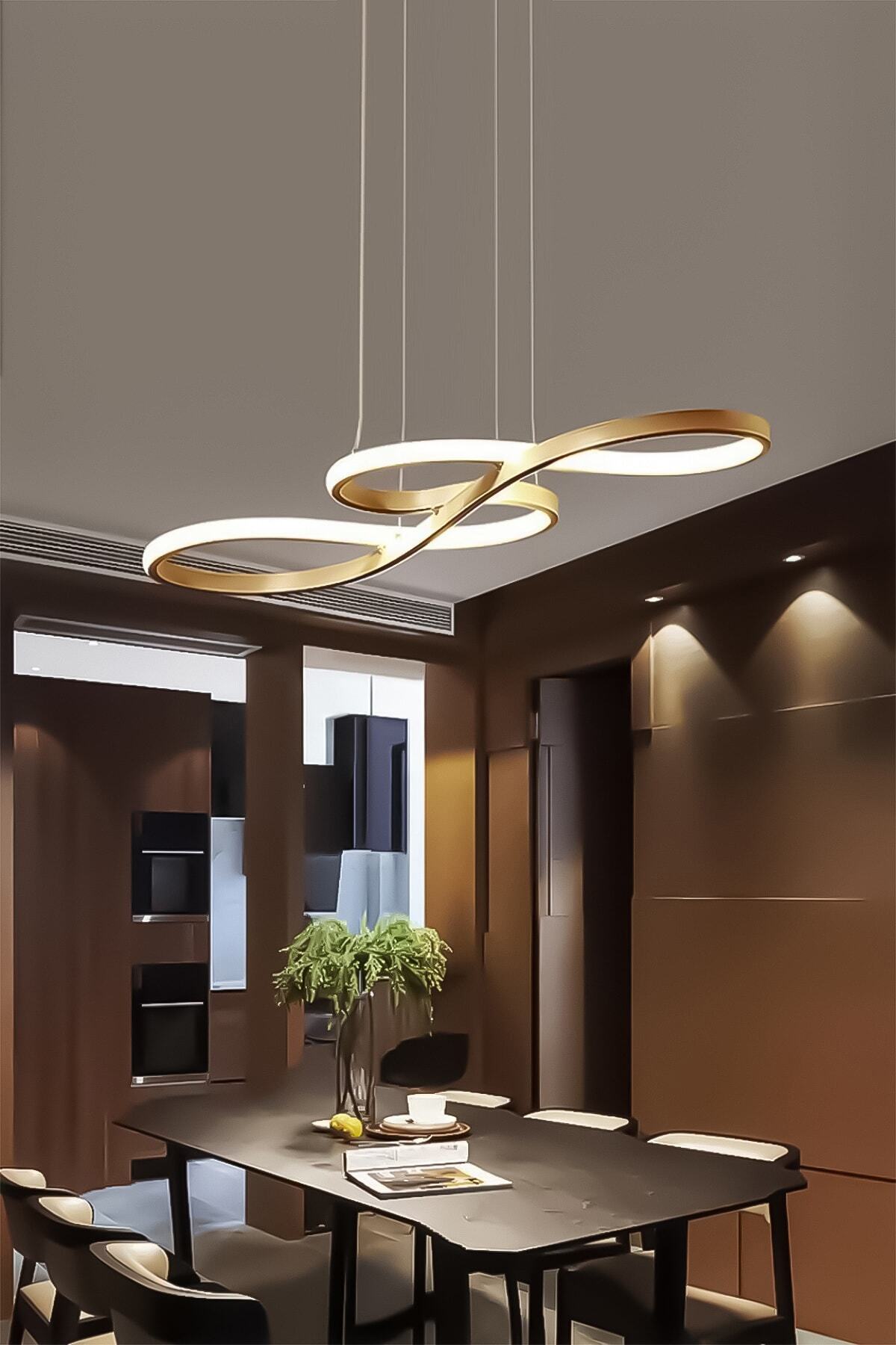 Modern Rimaldo Sarkıt Led Beyaz Power Ledli Salon Mutfak Oda Hol Ledli Avize - Gold