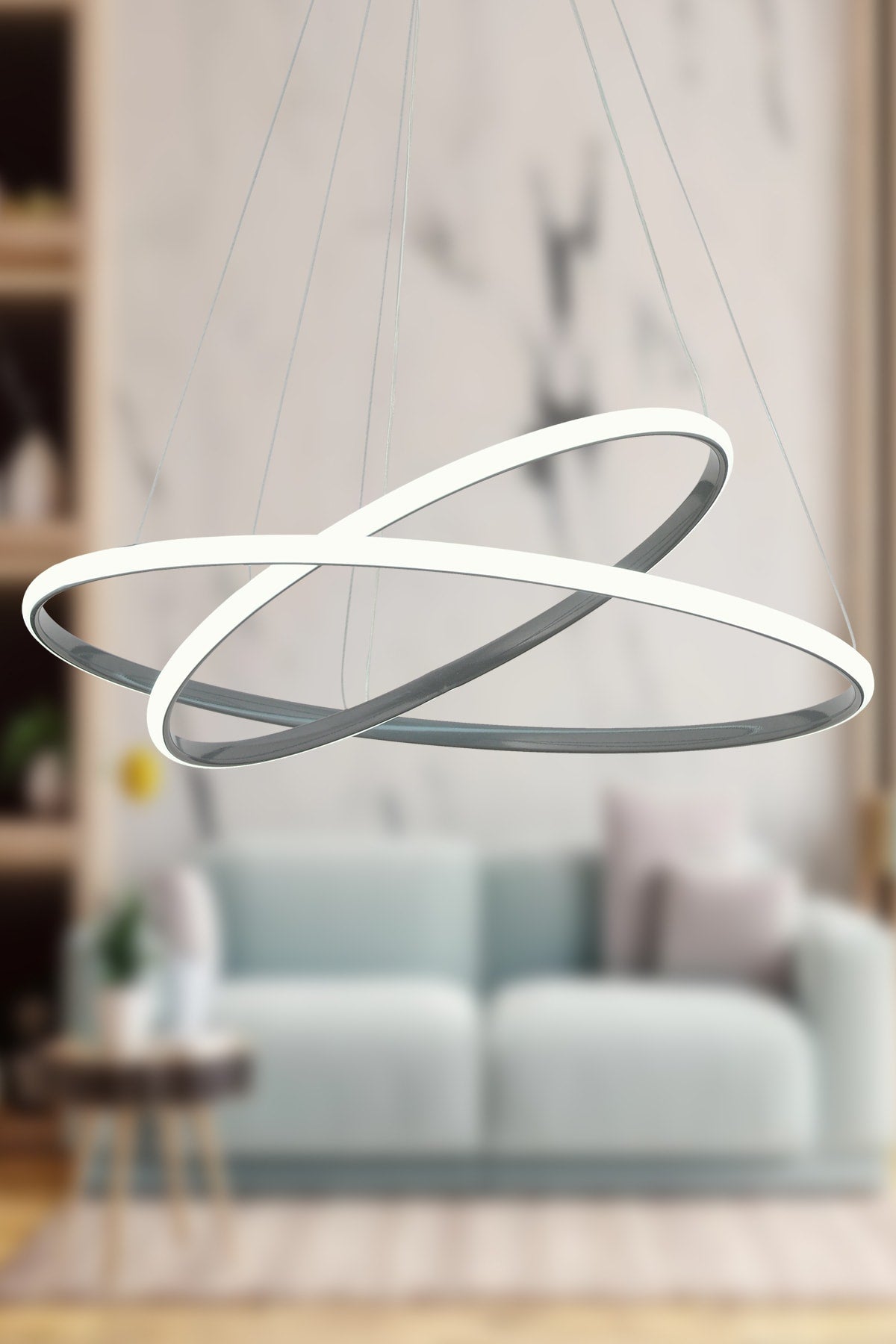 Bernardo 45x35 Büyük Çember Modern Sarkıt Beyaz Işık Led Avize - Füme1