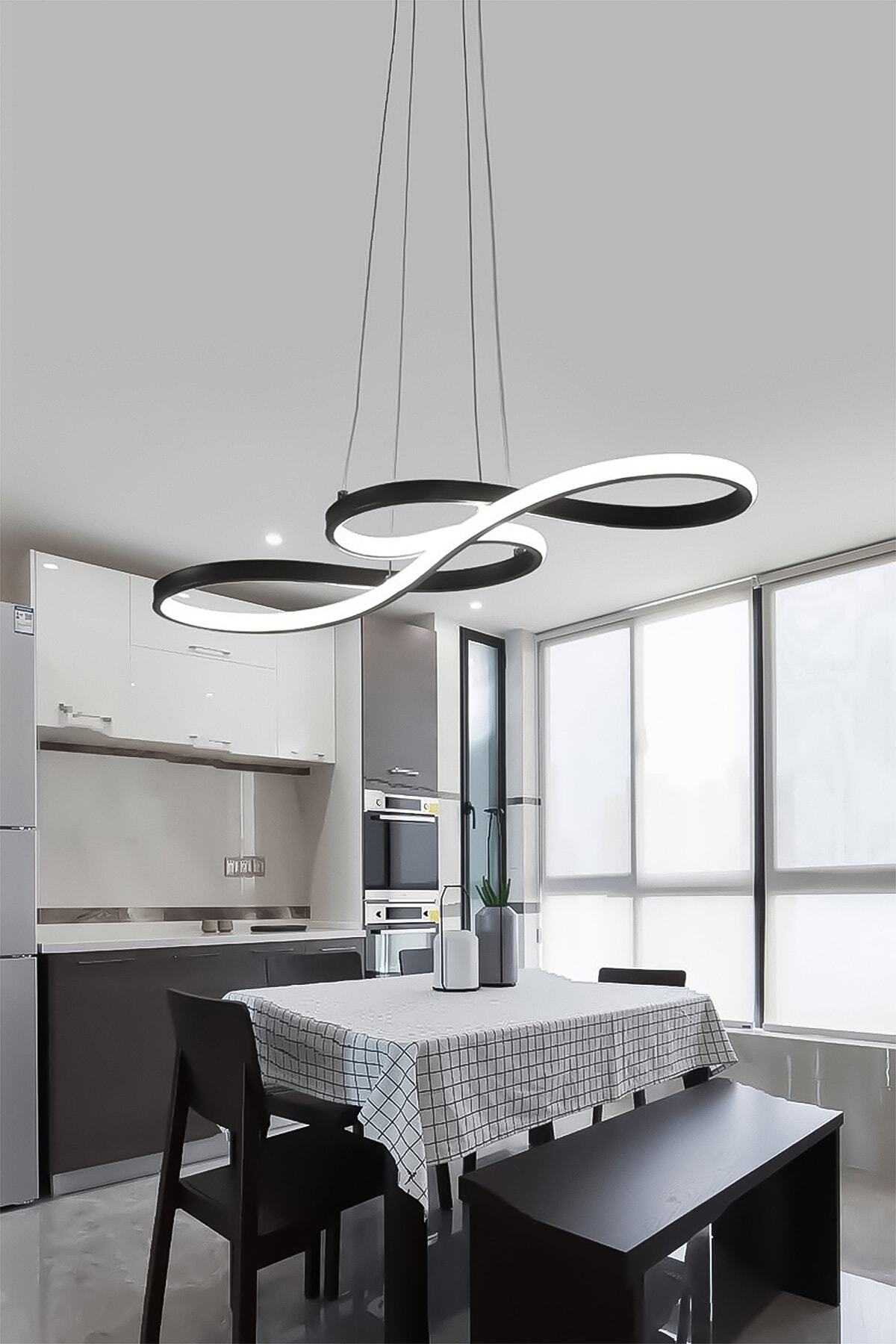 Modern Rimaldo Sarkıt Led Beyaz Power Ledli Salon Mutfak Oda Hol Ledli Avize - Siyah