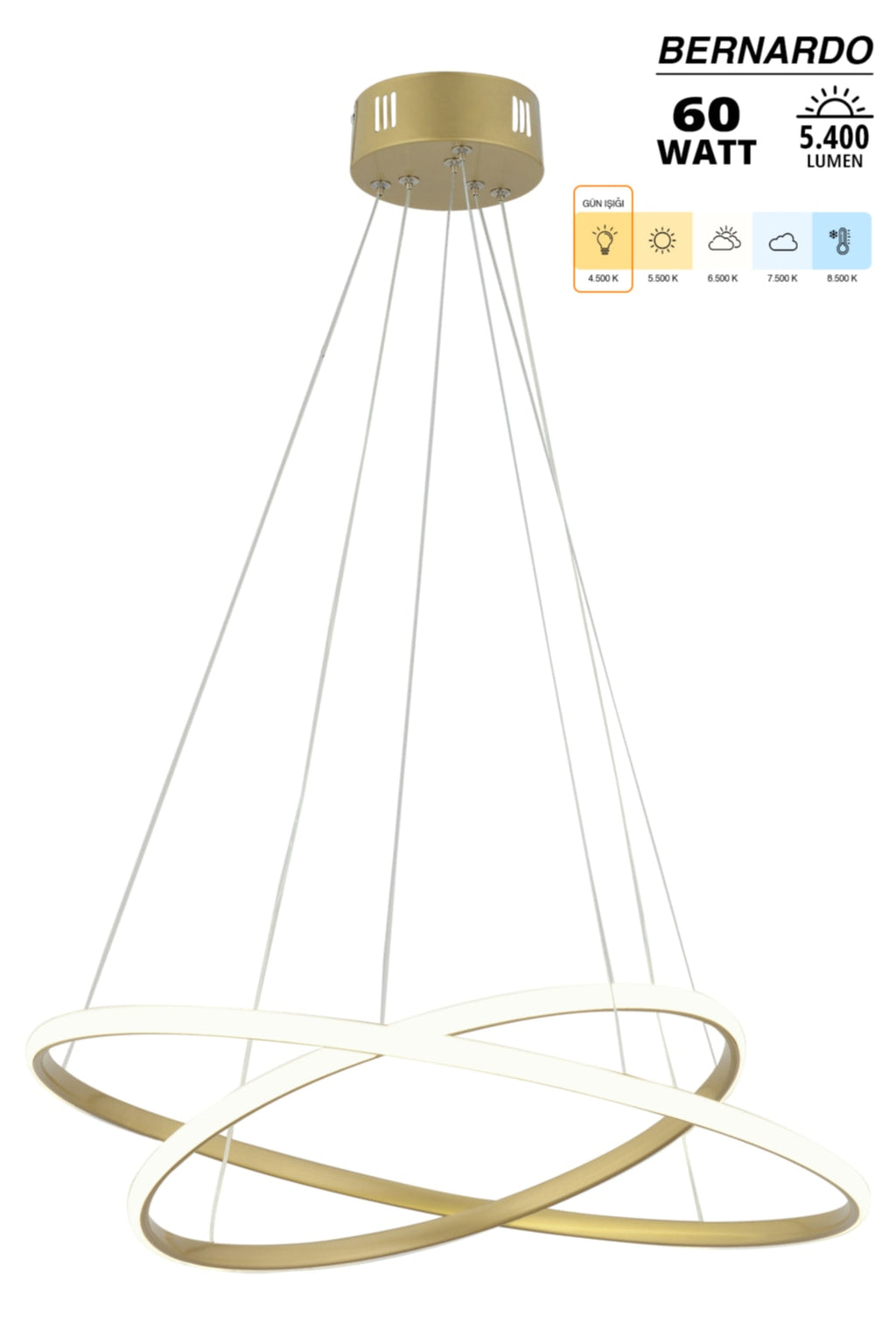 Bernardo 45x35 Büyük Çember Modern Sarkıt Beyaz Işık Led Avize - Eskitme