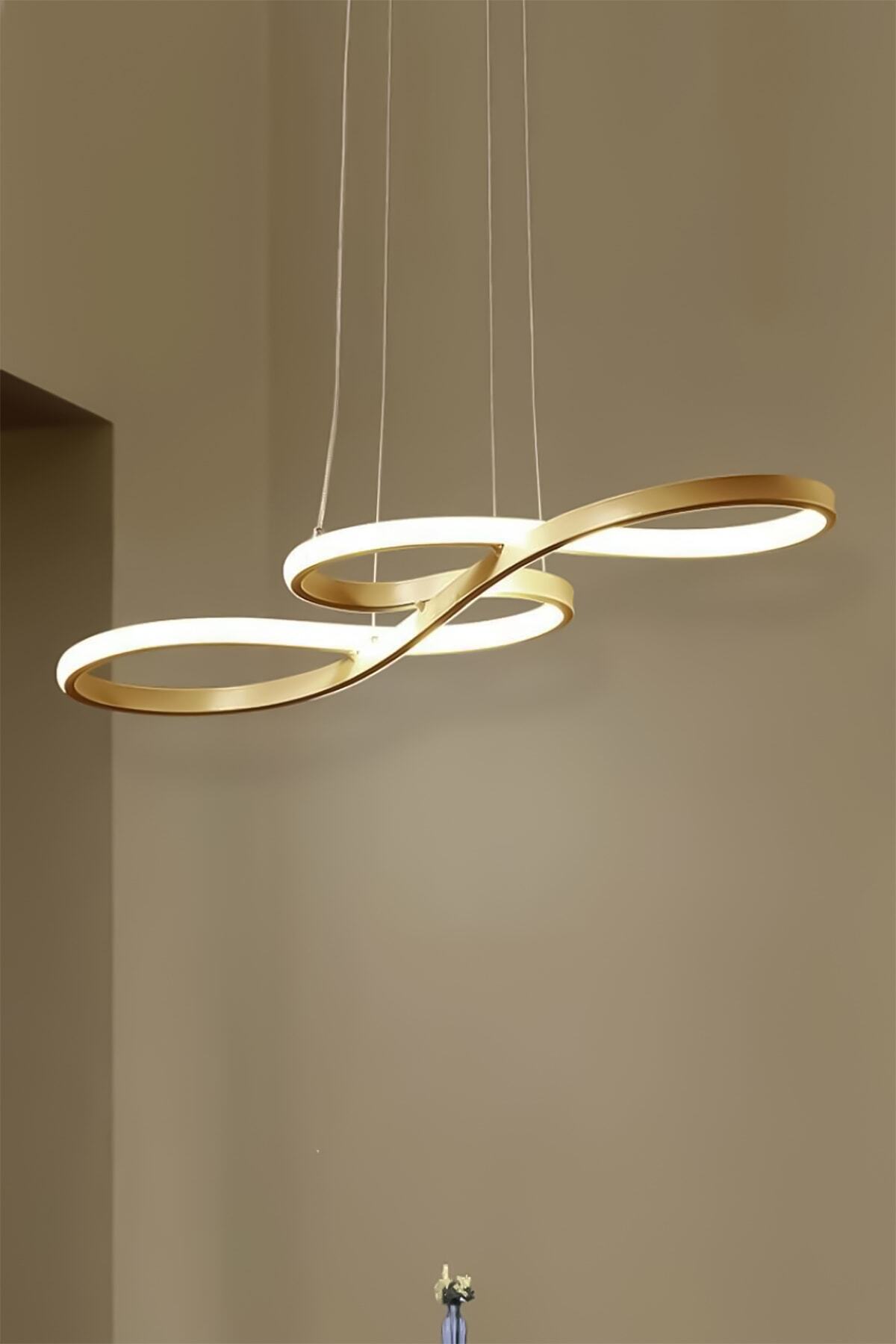 Modern Rimaldo Sarkıt Led Beyaz Power Ledli Salon Mutfak Oda Hol Ledli Avize - Gold