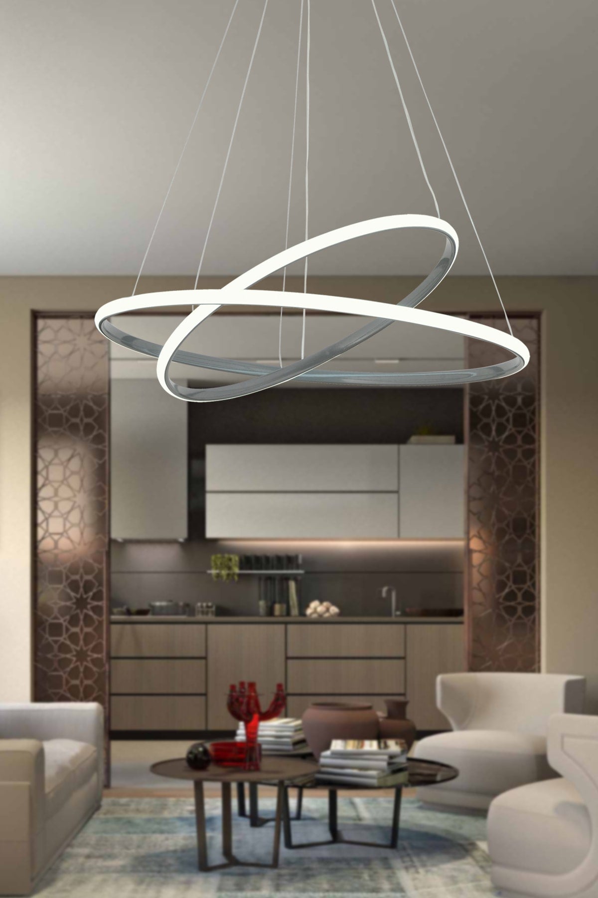 Bernardo 45x35 Büyük Çember Modern Sarkıt Beyaz Işık Led Avize - Füme1