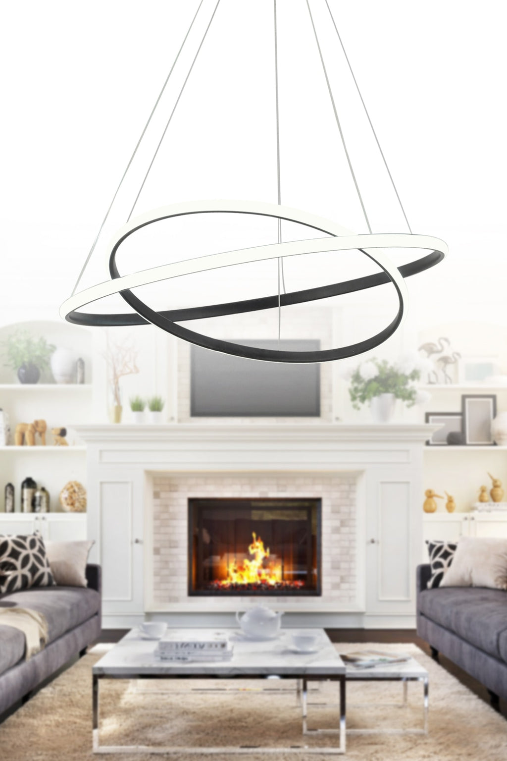 Bernardo 45x35 Büyük Çember Modern Sarkıt Beyaz Işık Led Avize - Siyah1