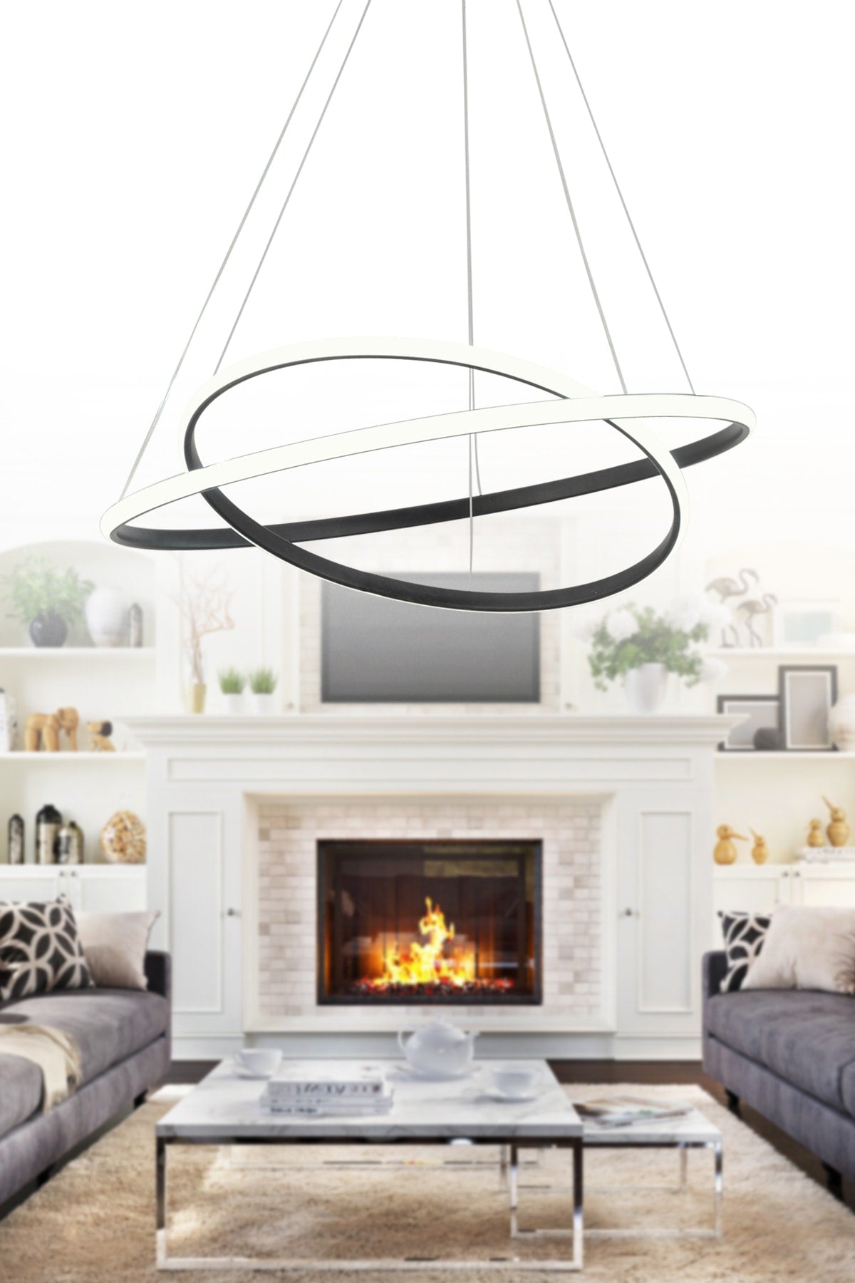 Bernardo 45x35 Büyük Çember Modern Sarkıt Beyaz Işık Led Avize - Siyah1