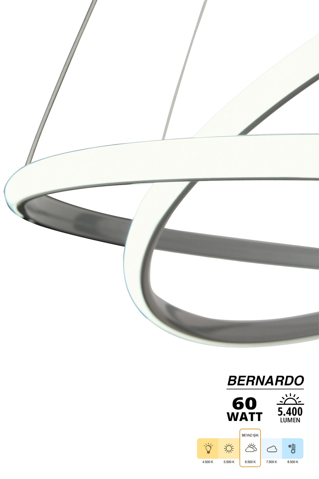 Bernardo 45x35 Büyük Çember Modern Sarkıt Beyaz Işık Led Avize - Füme1