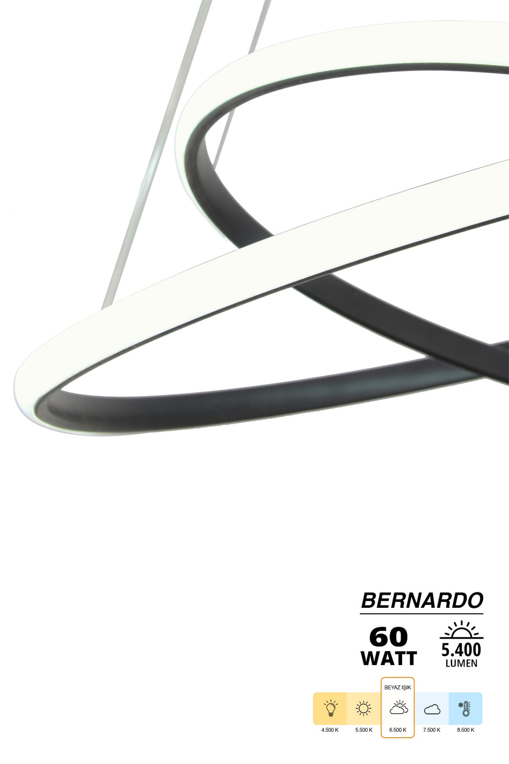Bernardo 45x35 Büyük Çember Modern Sarkıt Beyaz Işık Led Avize - Siyah1