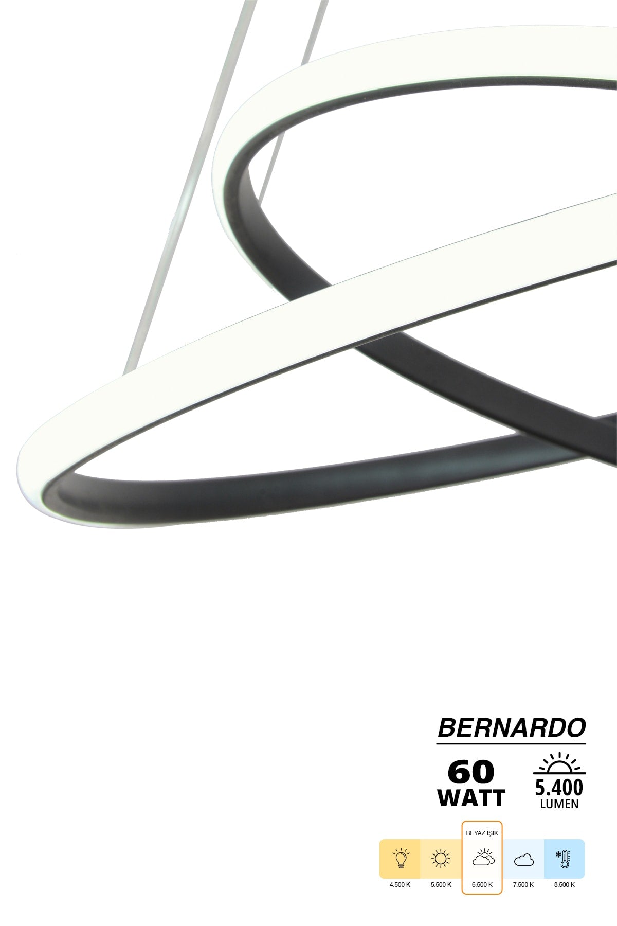 Bernardo 45x35 Büyük Çember Modern Sarkıt Beyaz Işık Led Avize - Siyah1