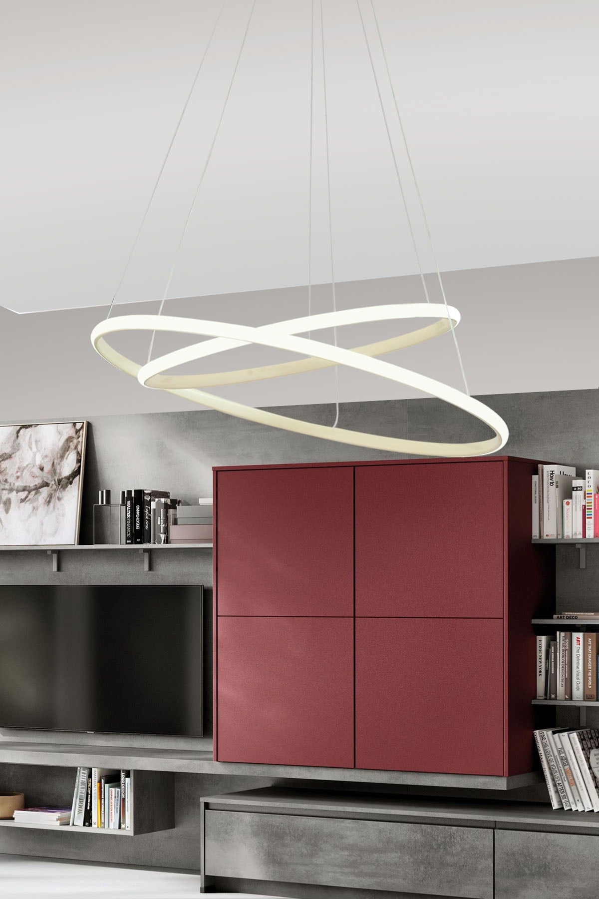 Bernardo 45x35 Büyük Çember Modern Sarkıt Beyaz Işık Led Avize - Krem