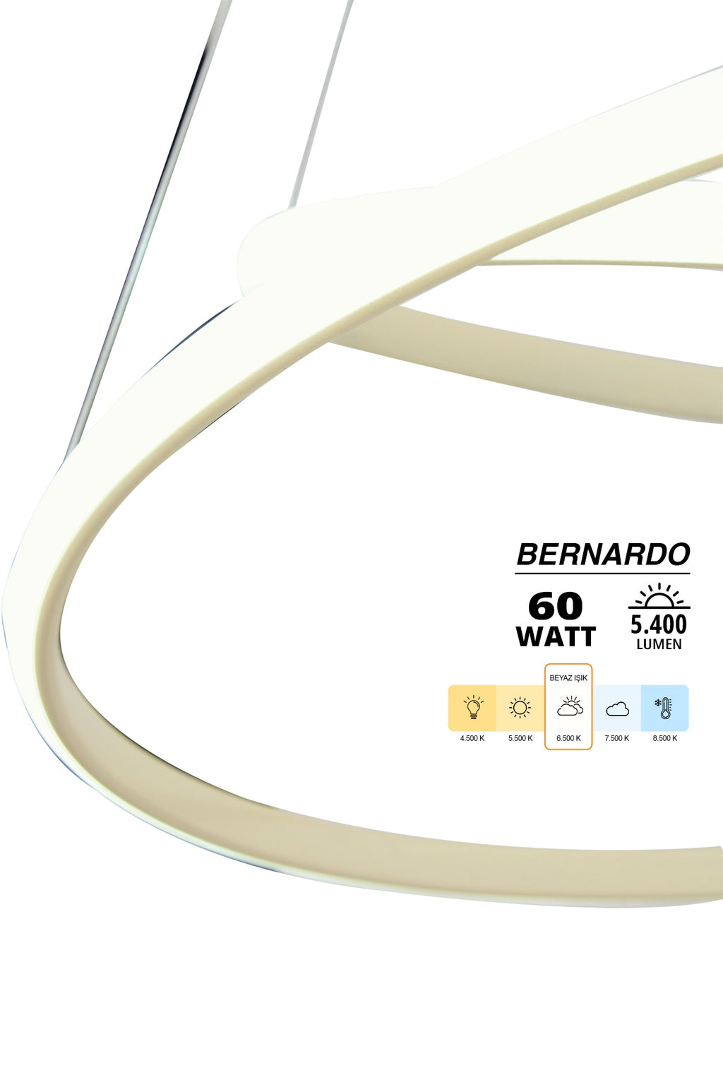Bernardo 45x35 Büyük Çember Modern Sarkıt Beyaz Işık Led Avize - Krem